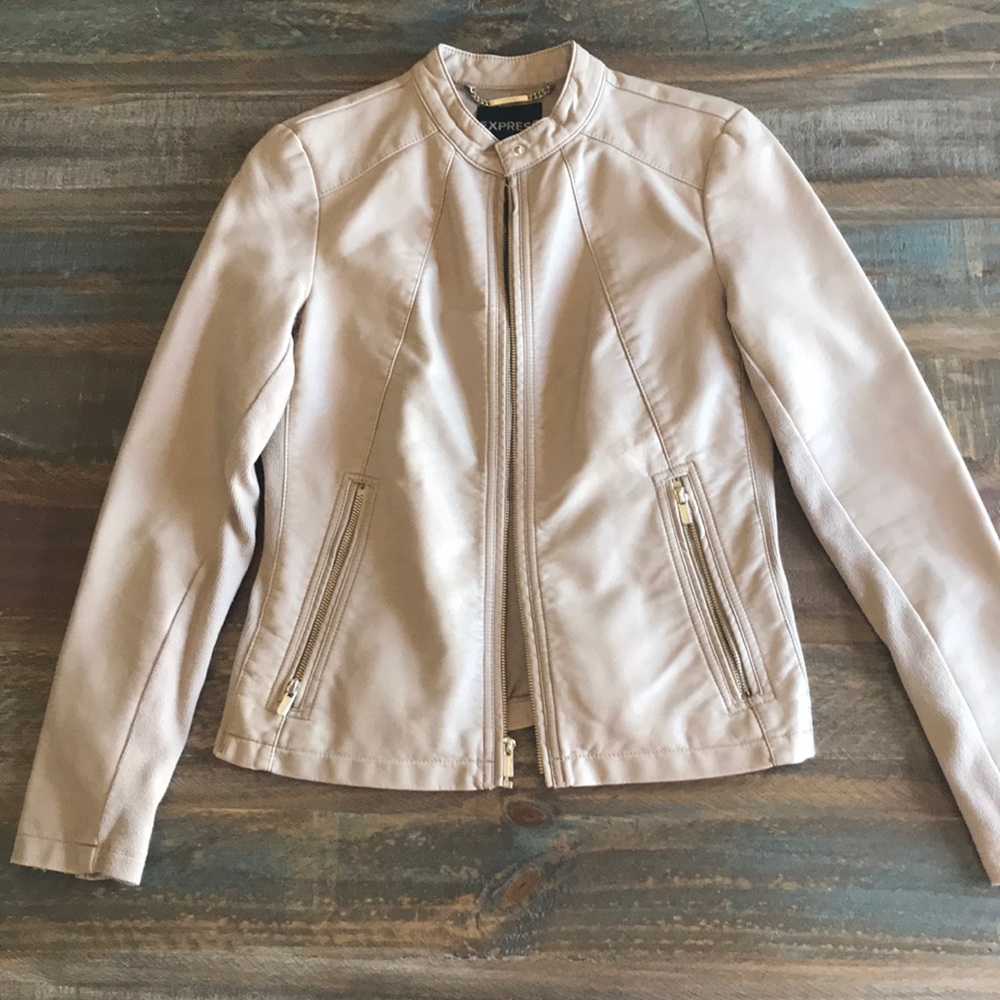 Express Faux cream leather jacket.